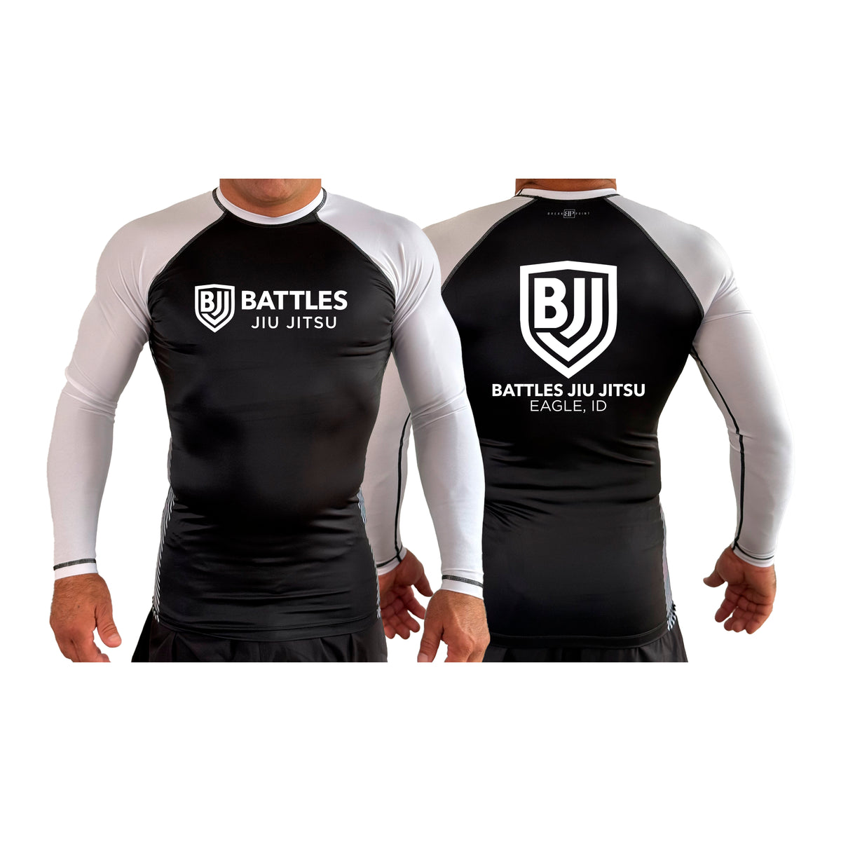 Battles Jiu Jitsu All Black Ranked Long Sleeve Rash Guards #8066 A