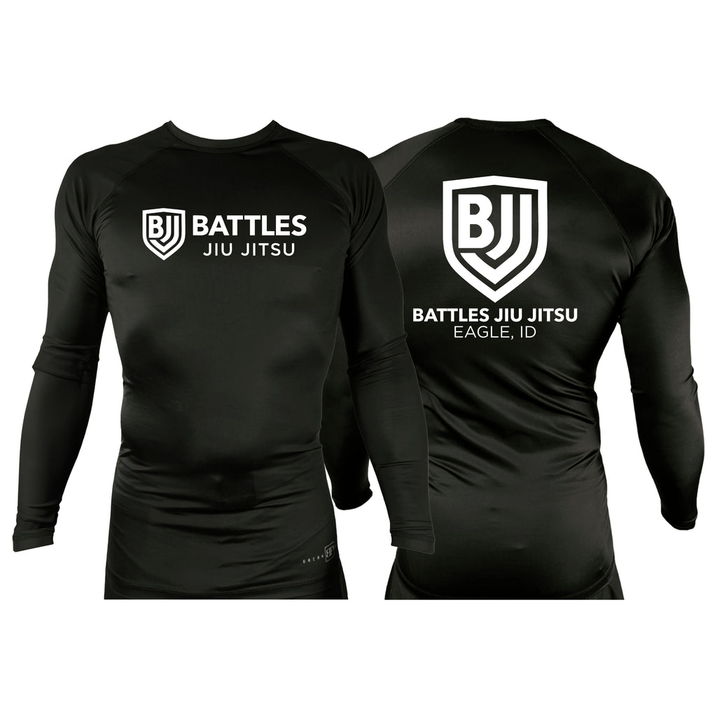 Battles Jiu Jitsu All Black Custom Rash Guards Long Sleeves #8066 A