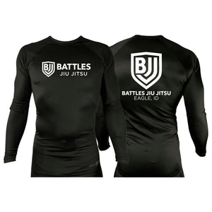 Battles Jiu Jitsu All Black Custom Rash Guards Long Sleeves #8066 A