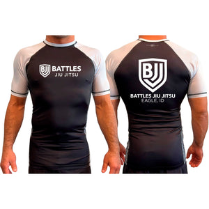 Battles Jiu Jitsu All Black Ranked Short Sleeve Rash Guards #8066 A