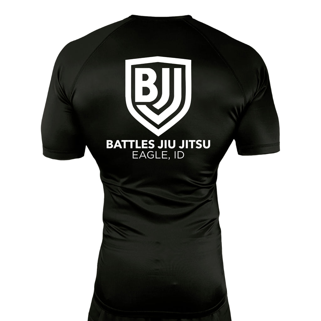 Battles Jiu Jitsu All Black Custom Rash Guards Short Sleeves #8066 A