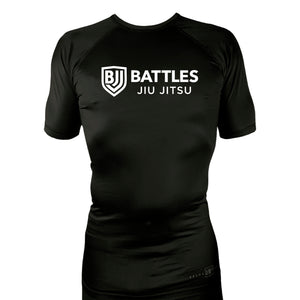 Battles Jiu Jitsu All Black Custom Rash Guards Short Sleeves #8066 A