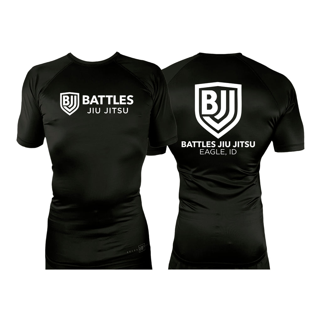 Battles Jiu Jitsu All Black Custom Rash Guards Short Sleeves #8066 A