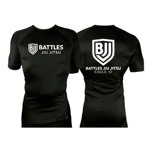 Battles Jiu Jitsu All Black Custom Rash Guards Short Sleeves #8066 A