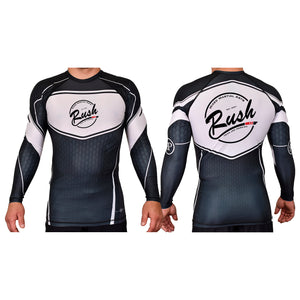 Rush Mixed Martial Arts Academy Rash Guards Black/White #8068 A