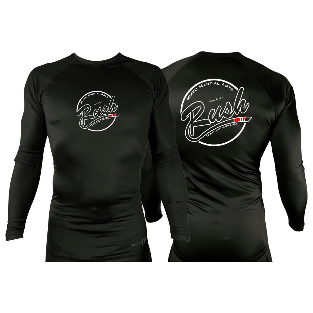 Rush Mixed Martial Arts All Black Custom Rash Guards Long Sleeves #8068 A