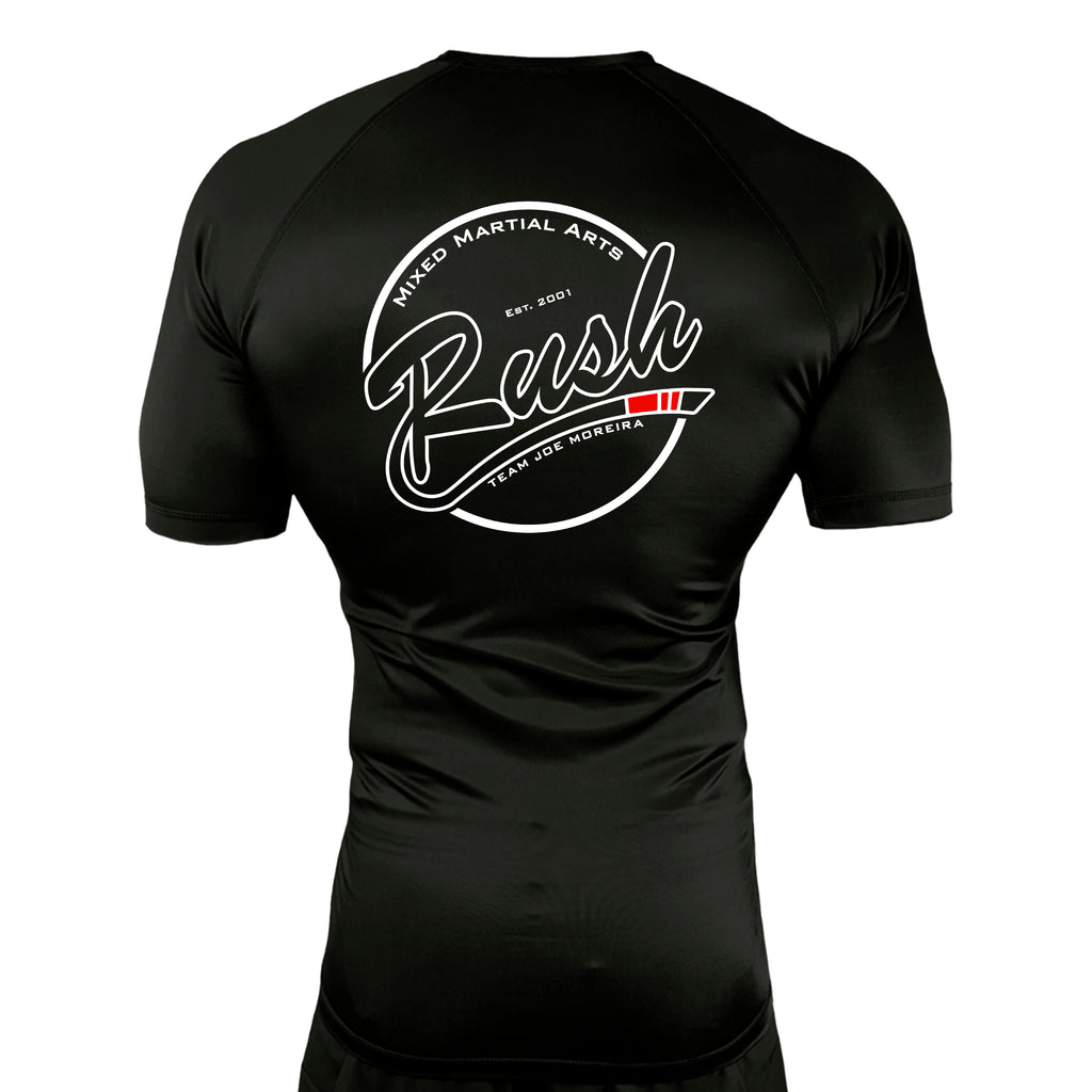 Rush Mixed Martial Arts All Black Custom Rash Guards Short Sleeves #8068 A