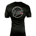 Rush Mixed Martial Arts All Black Custom Rash Guards Short Sleeves #8068 A