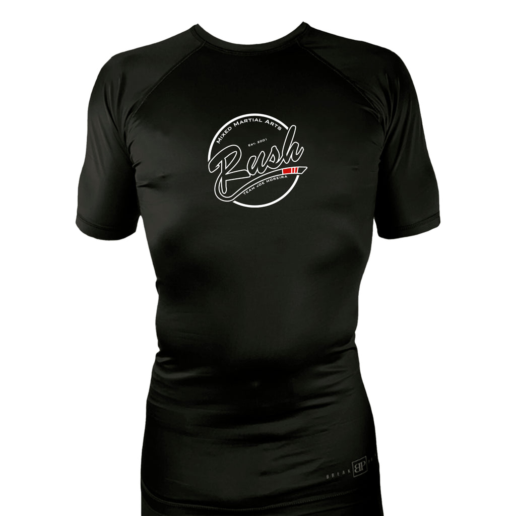 Rush Mixed Martial Arts All Black Custom Rash Guards Short Sleeves #8068 A