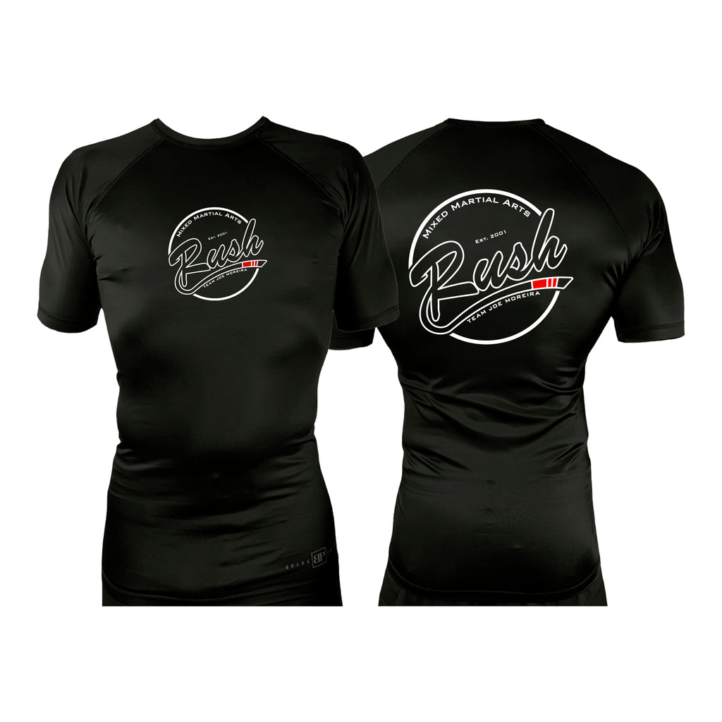 Rush Mixed Martial Arts All Black Custom Rash Guards Short Sleeves #8068 A