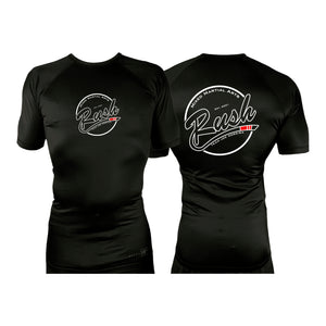 Rush Mixed Martial Arts All Black Custom Rash Guards Short Sleeves #8068 A