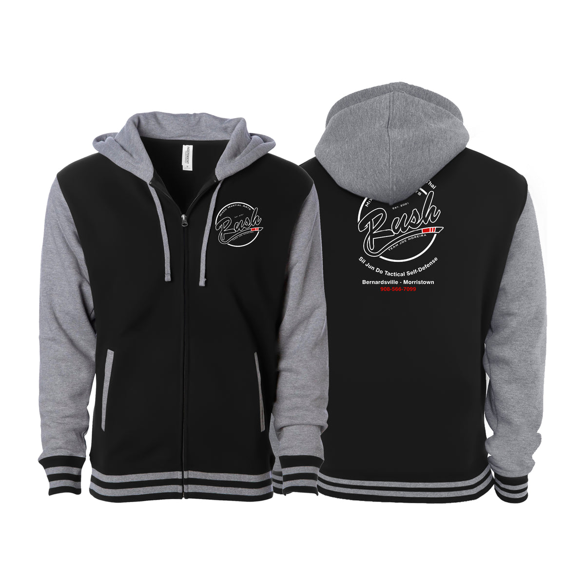 Rush Mixed Martial Arts Academy Varsity Zip-Up Hoodies #8068 B