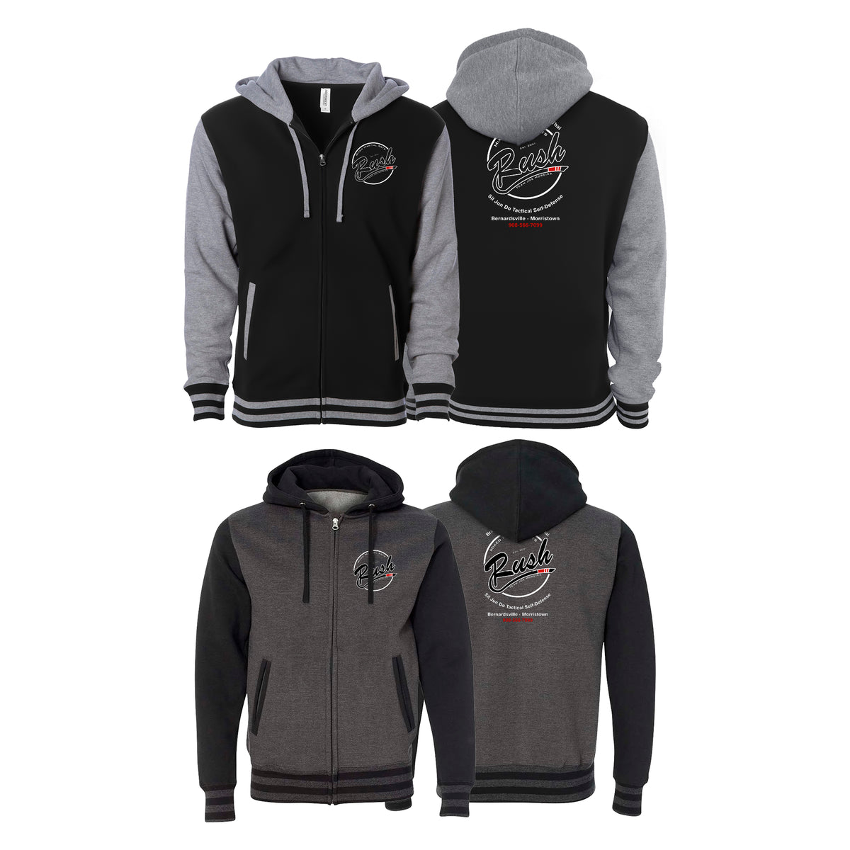 Rush Mixed Martial Arts Academy Varsity Zip-Up Hoodies #8068 B