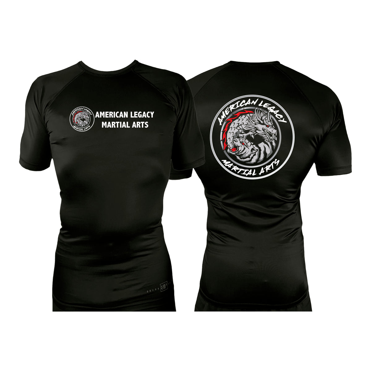 American Legacy Martial Arts All Black Custom Rash Guards Short Sleeves #8069 B