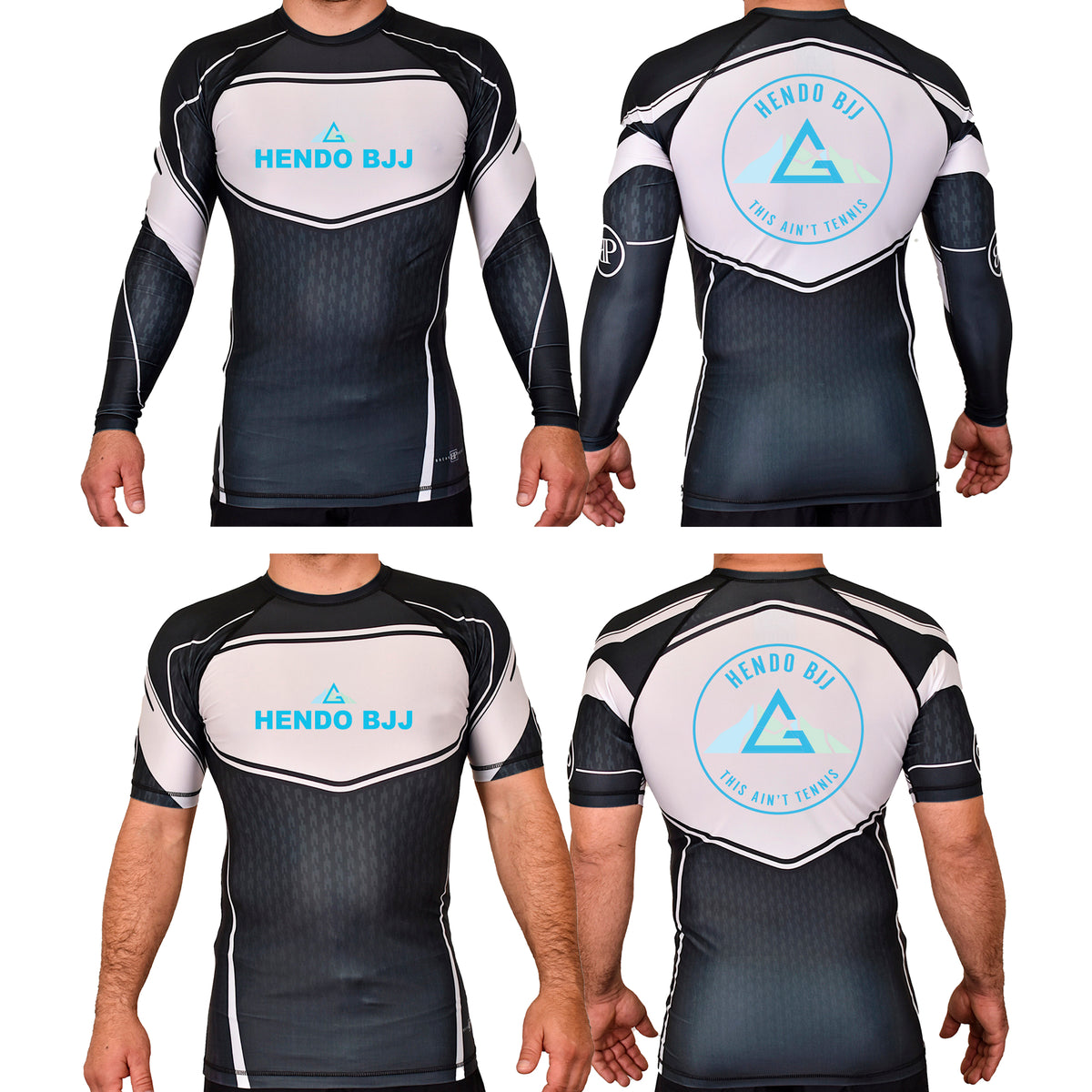 Hendo Brazilian Jiu Jitsu Academy Rash Guards Black/White #8070 A