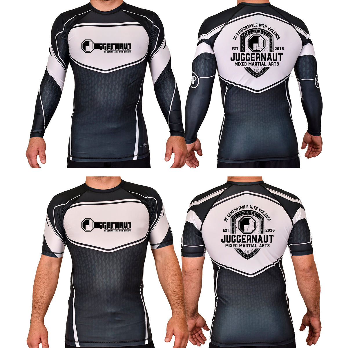 Juggernaut MMA Academy Rash Guards Black/White #8071 D