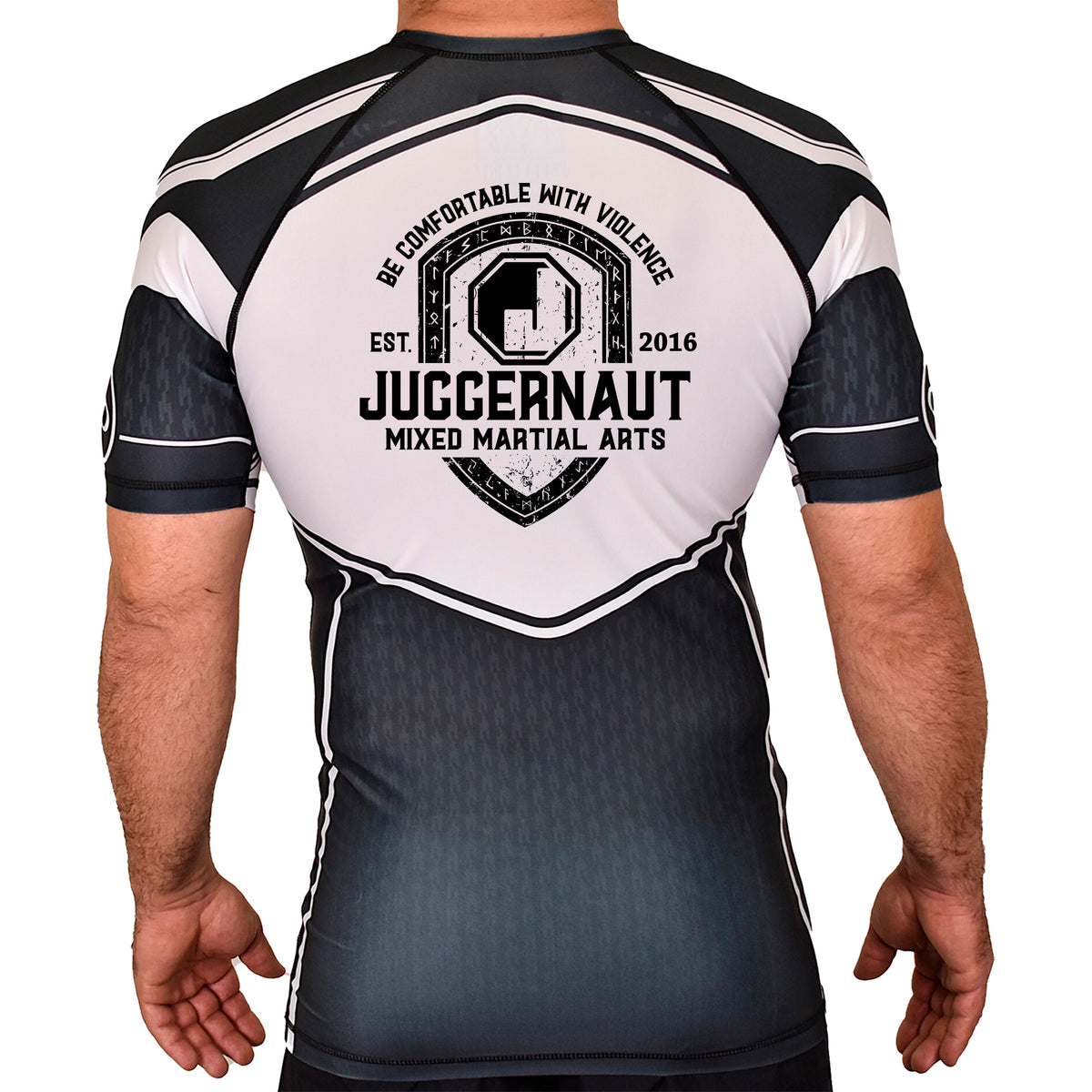 Juggernaut MMA Academy Rash Guards Black/White #8071 D