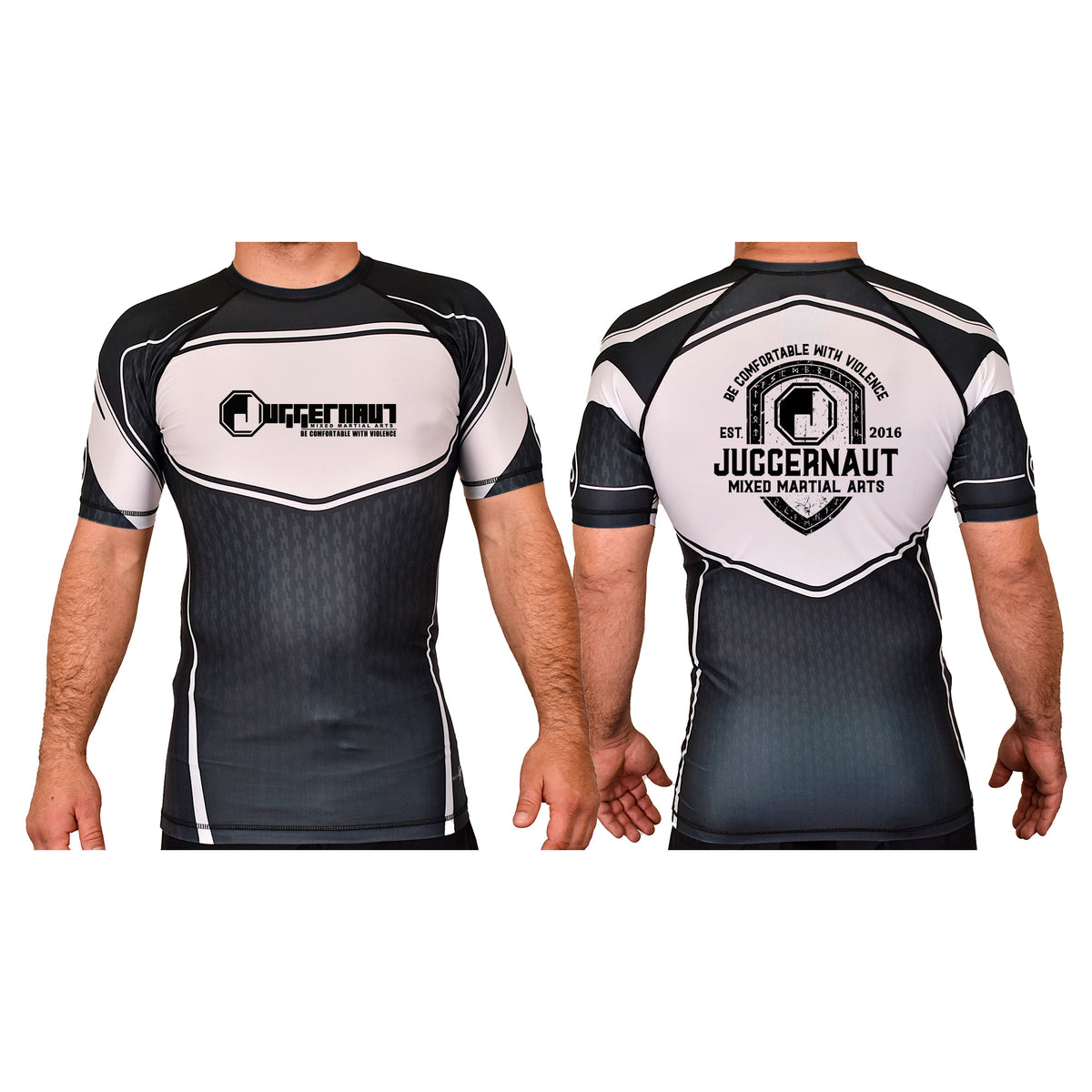 Juggernaut MMA Academy Rash Guards Black/White #8071 D