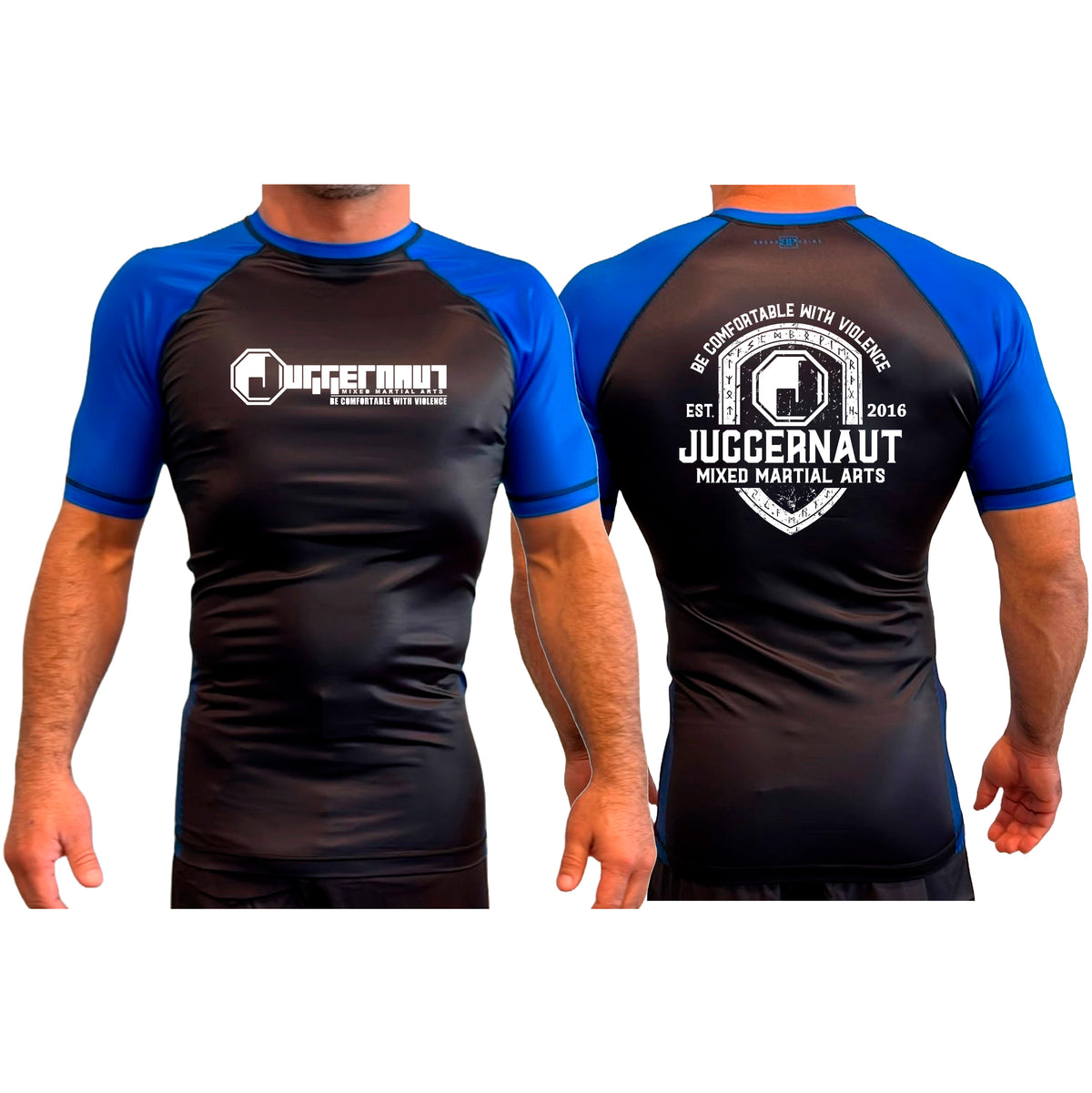 Juggernaut MMA All Black Ranked Short Sleeve Rash Guards #8071 D