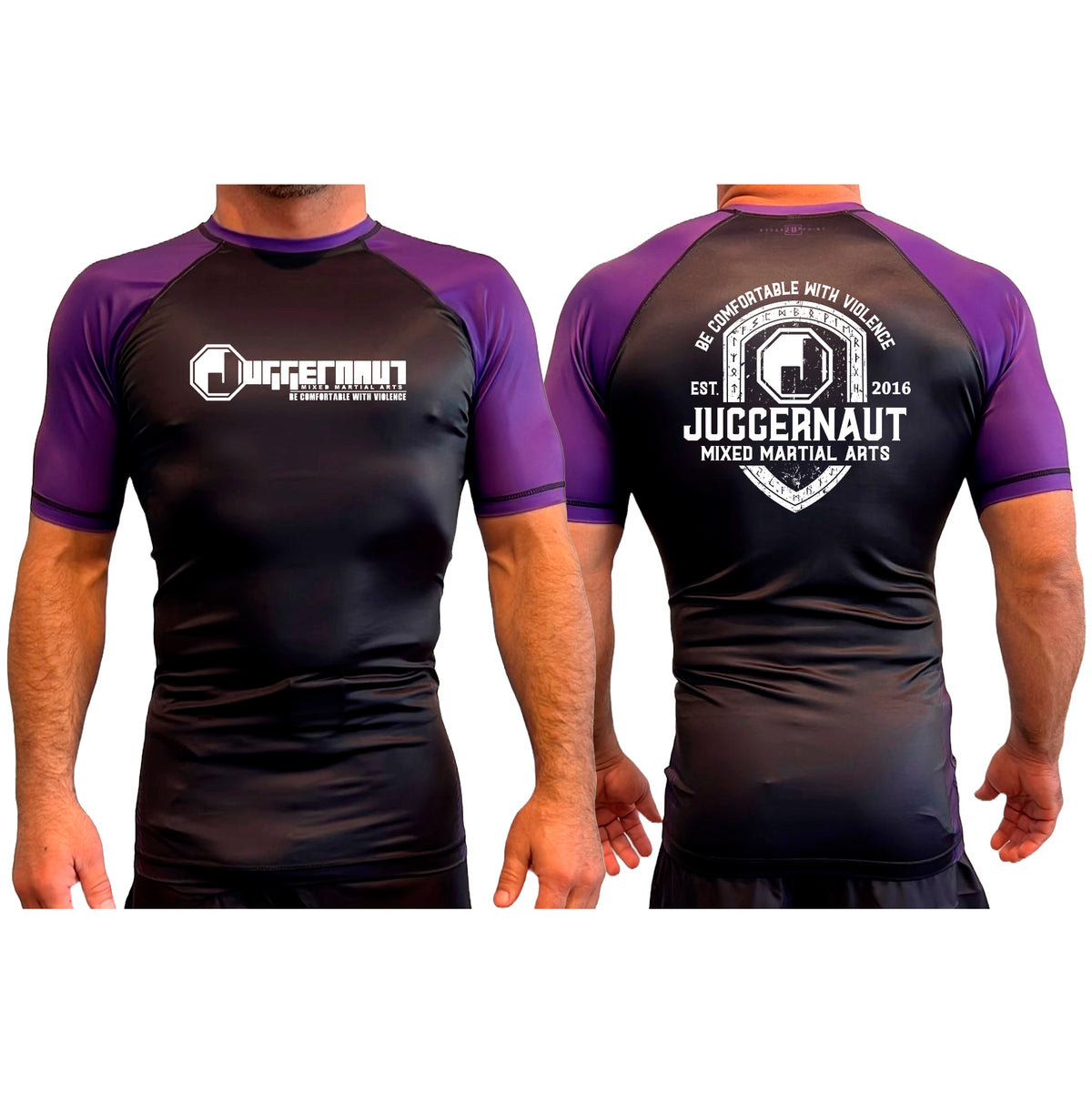 Juggernaut MMA All Black Ranked Short Sleeve Rash Guards #8071 D