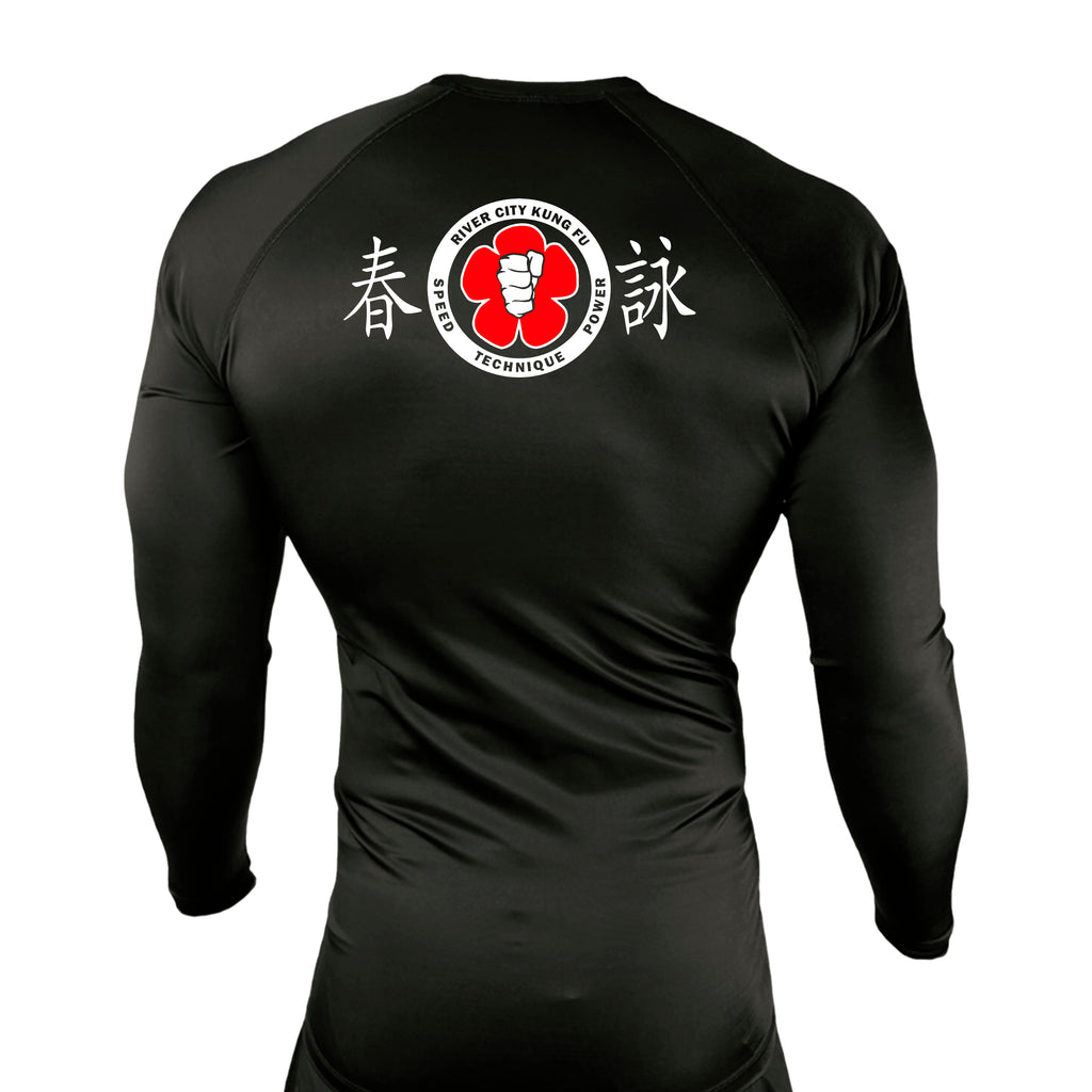 River City Kung Fu All Black Custom Rash Guards Long Sleeves #8072 A