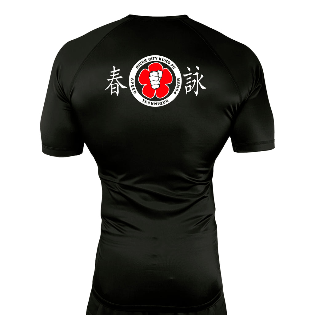 River City Kung Fu All Black Custom Rash Guards Short Sleeves #8072 A
