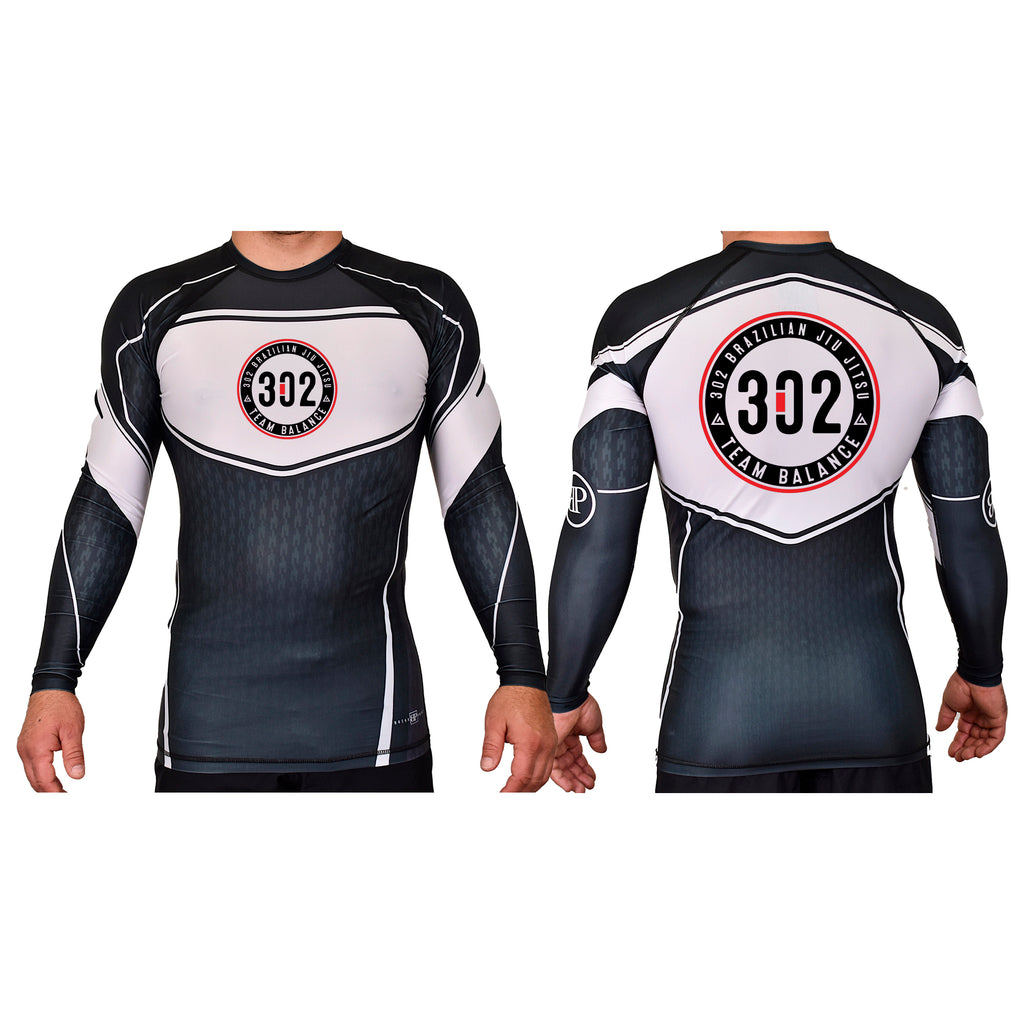 302 Jiu-Jitsu Academy Rash Guards Black/White #8074 A