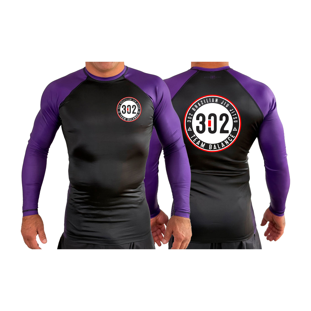 302 Jiu-Jitsu All Black Ranked Long Sleeve Rash Guards #8074 A