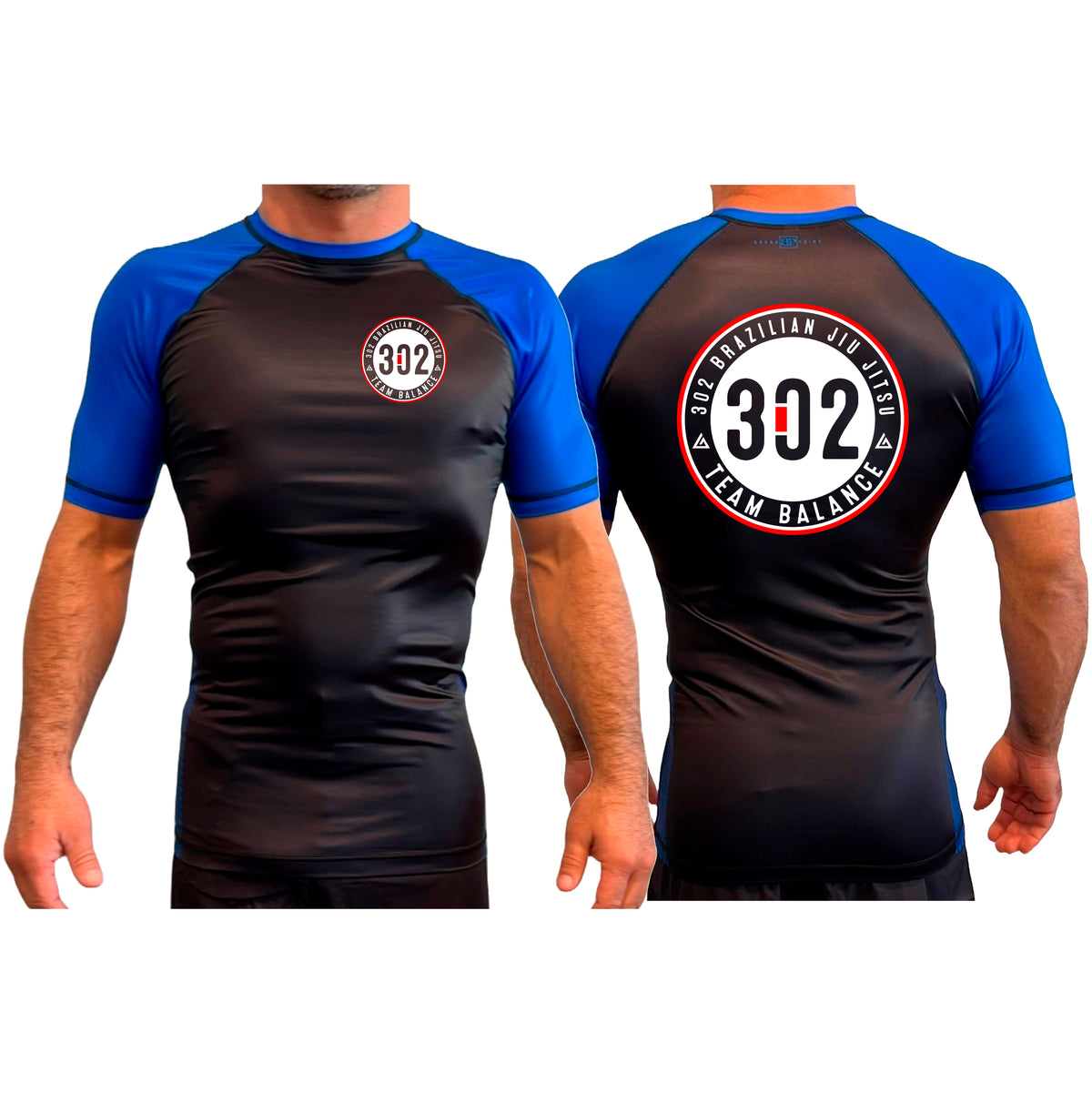 302 Jiu-Jitsu All Black Ranked Short Sleeve Rash Guards #8074 A