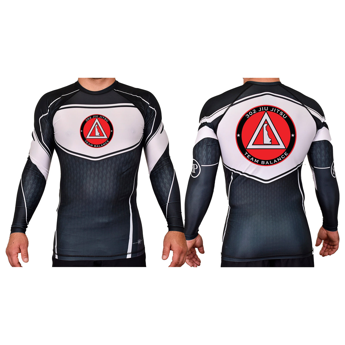 302 Jiu-Jitsu Academy Rash Guards Black/White #8074 B (BALANCE)