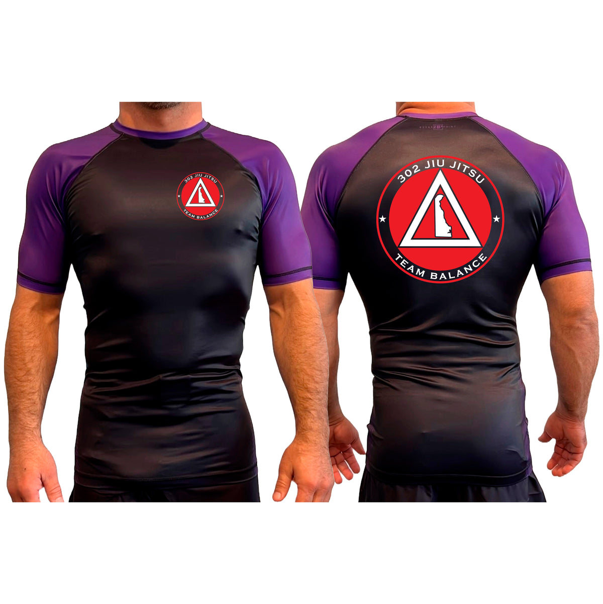 302 Jiu-Jitsu All Black Ranked Short Sleeve Rash Guards #8074 B (BALANCE)