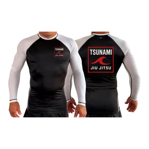 Tsunami Jiu Jitsu All Black Ranked Long Sleeve Rash Guards #8075 A