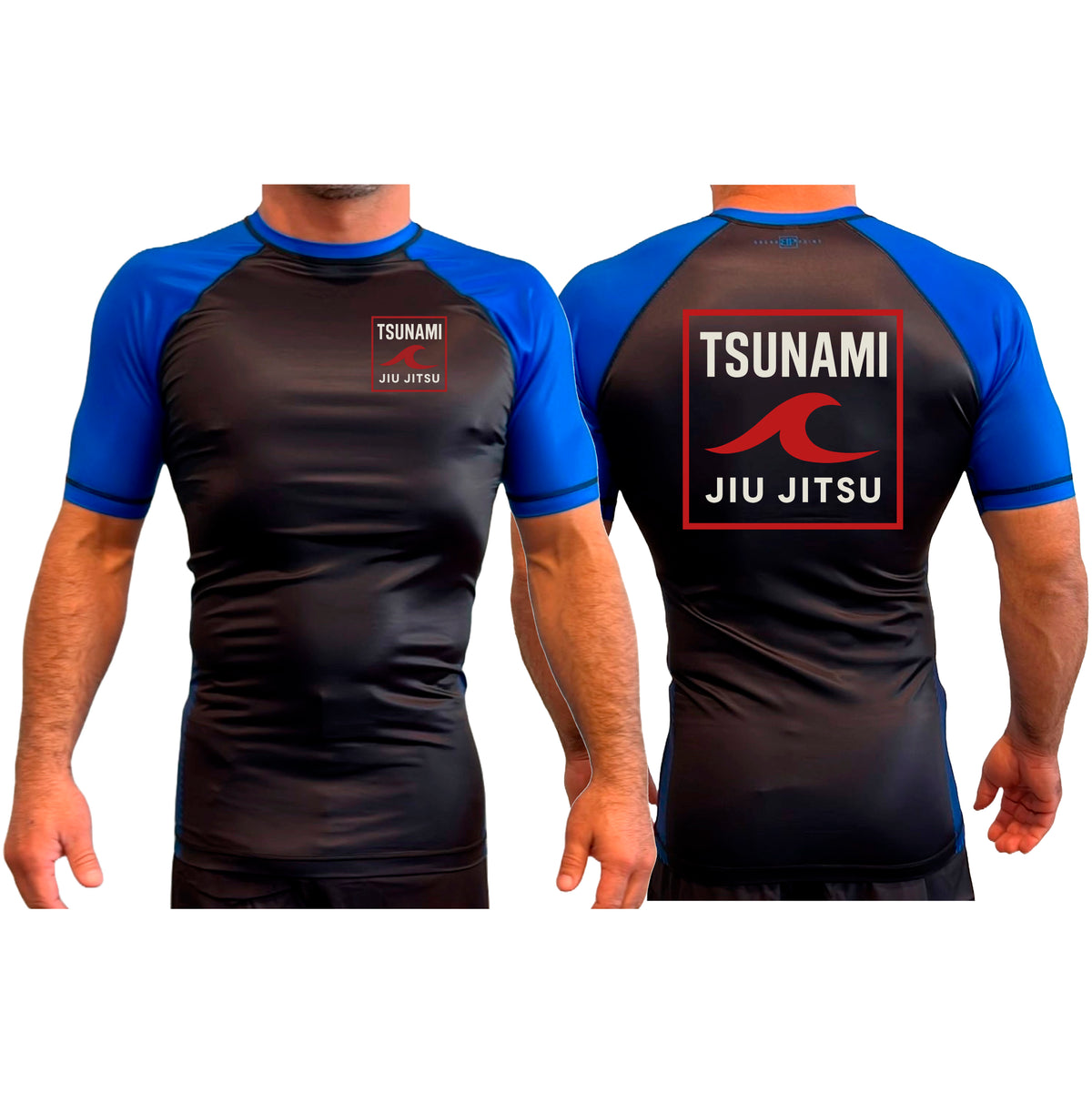 Tsunami Jiu Jitsu All Black Ranked Short Sleeve Rash Guards #8075 A