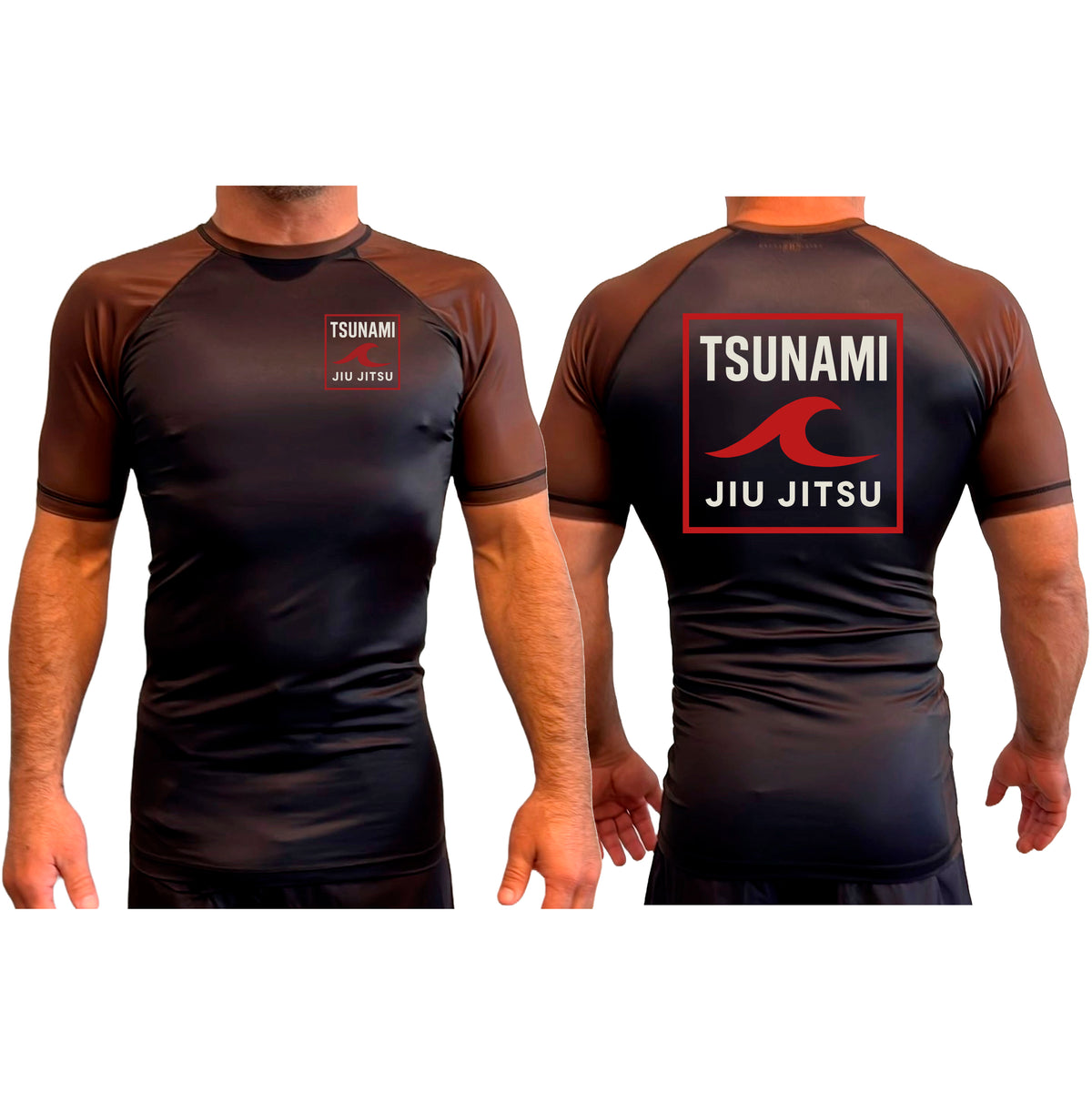 Tsunami Jiu Jitsu All Black Ranked Short Sleeve Rash Guards #8075 A