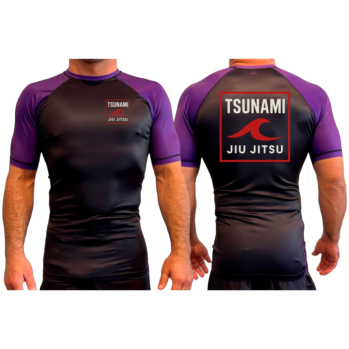 Tsunami Jiu Jitsu All Black Ranked Short Sleeve Rash Guards #8075 A