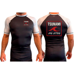 Tsunami Jiu Jitsu All Black Ranked Short Sleeve Rash Guards #8075 A