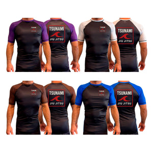 Tsunami Jiu Jitsu All Black Ranked Short Sleeve Rash Guards #8075 A