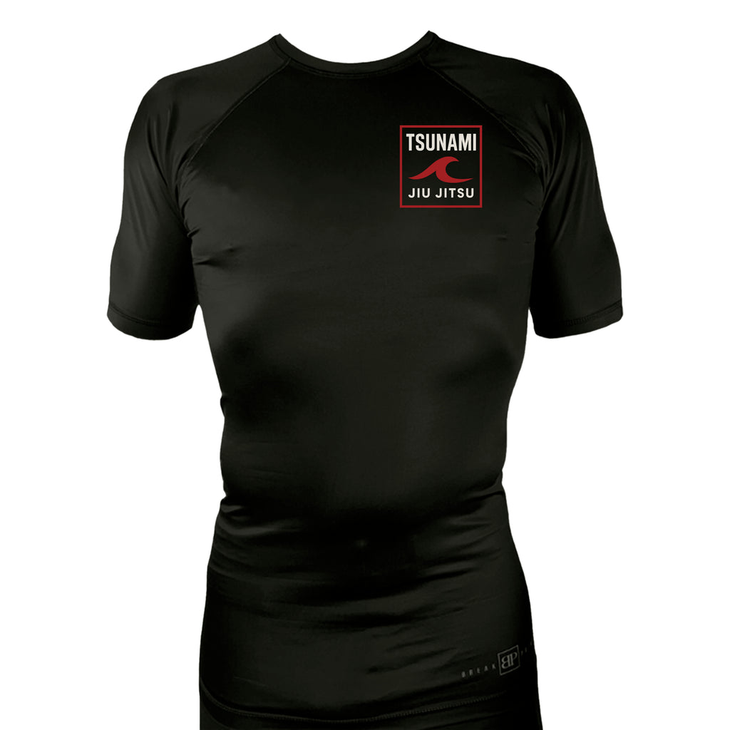 Tsunami Jiu Jitsu All Black Custom Rash Guards Short Sleeves #8075 A