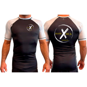 Ochoa Combat All Black Ranked Short Sleeve Rash Guards #8076 A (Elite OCA)