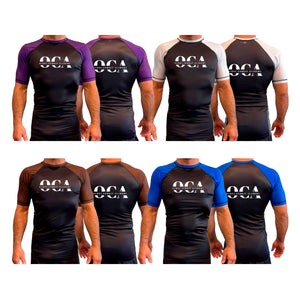 Ochoa Combat All Black Ranked Short Sleeve Rash Guards #8076 C