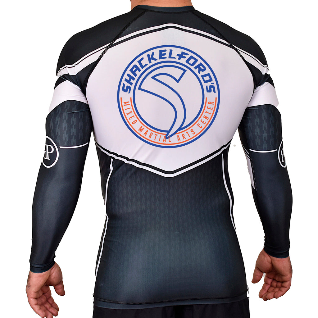 Shackelford's Martial Arts Academy Rash Guards Black/White #8078 A