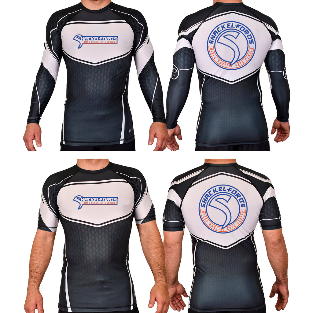 Shackelford's Martial Arts Academy Rash Guards Black/White #8078 A