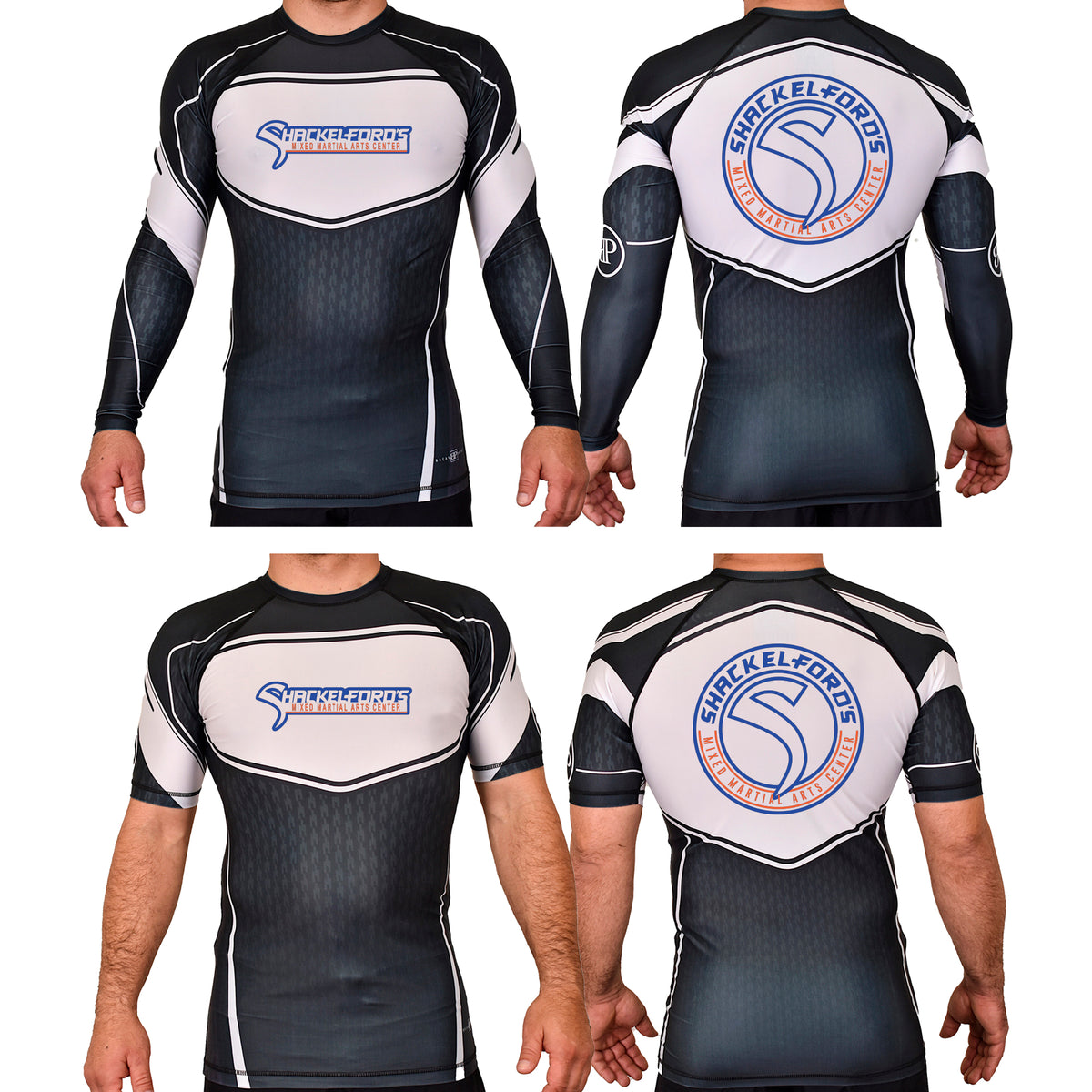 Shackelford's Martial Arts Academy Rash Guards Black/White #8078 A