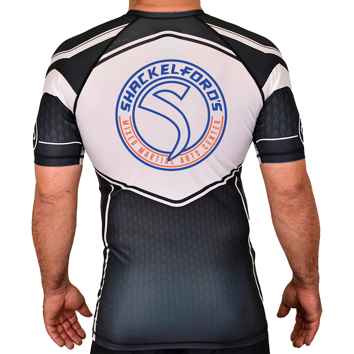 Shackelford's Martial Arts Academy Rash Guards Black/White #8078 A