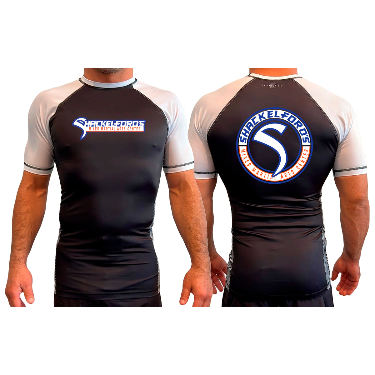 Shackelford's Martial Arts All Black Ranked Short Sleeve Rash Guards #8078 A