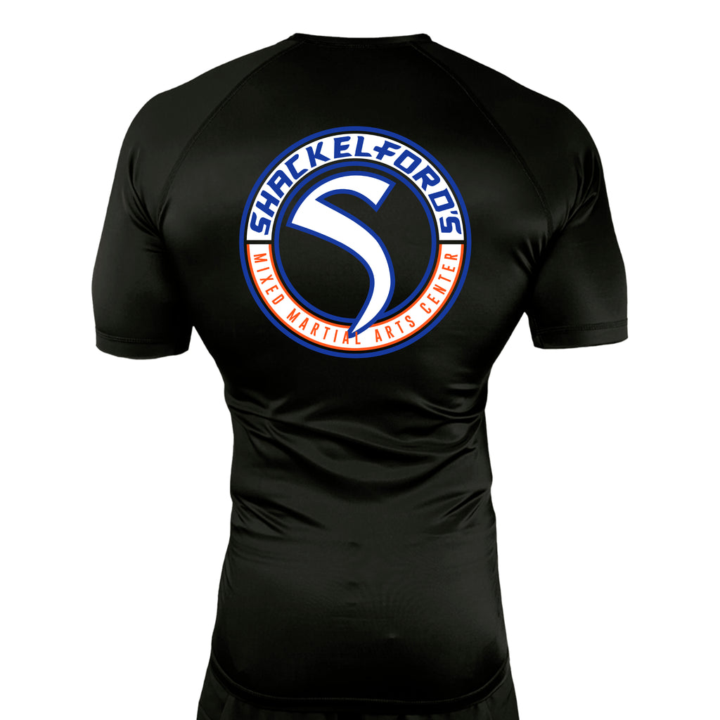 Shackelford's Martial Arts All Black Custom Rash Guards Short Sleeves #8078 A