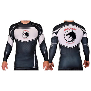 Conquest BJJ Academy Rash Guards Black/White #8082 A