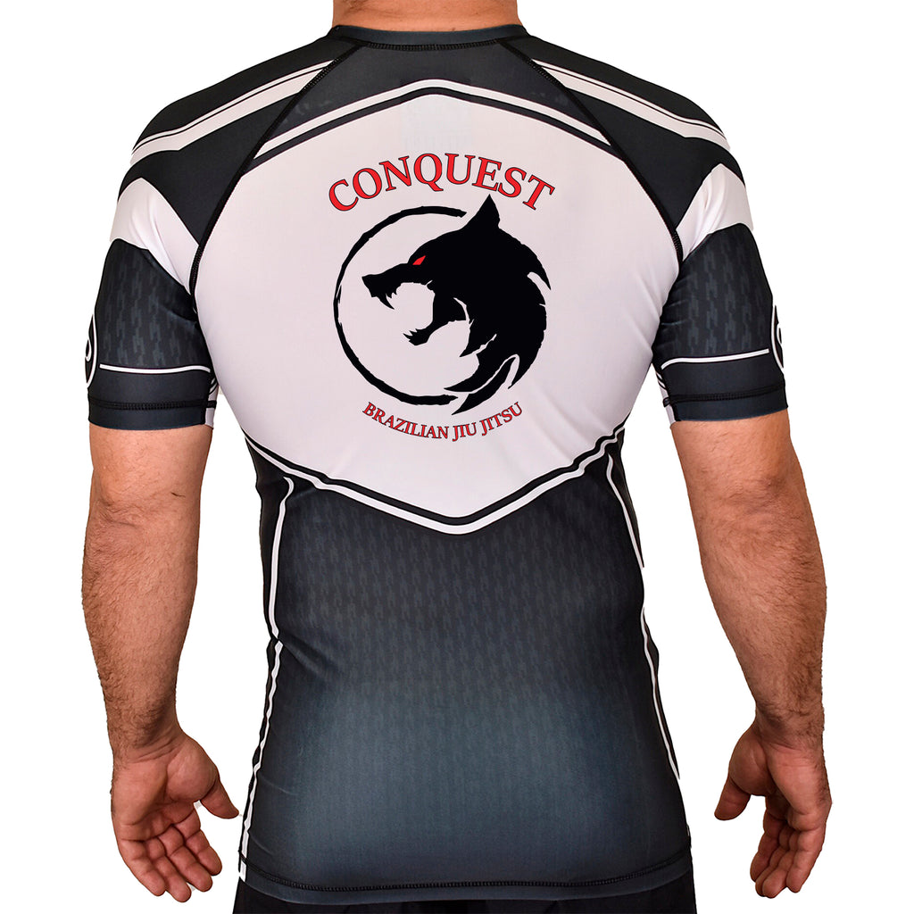 Conquest BJJ Academy Rash Guards Black/White #8082 A