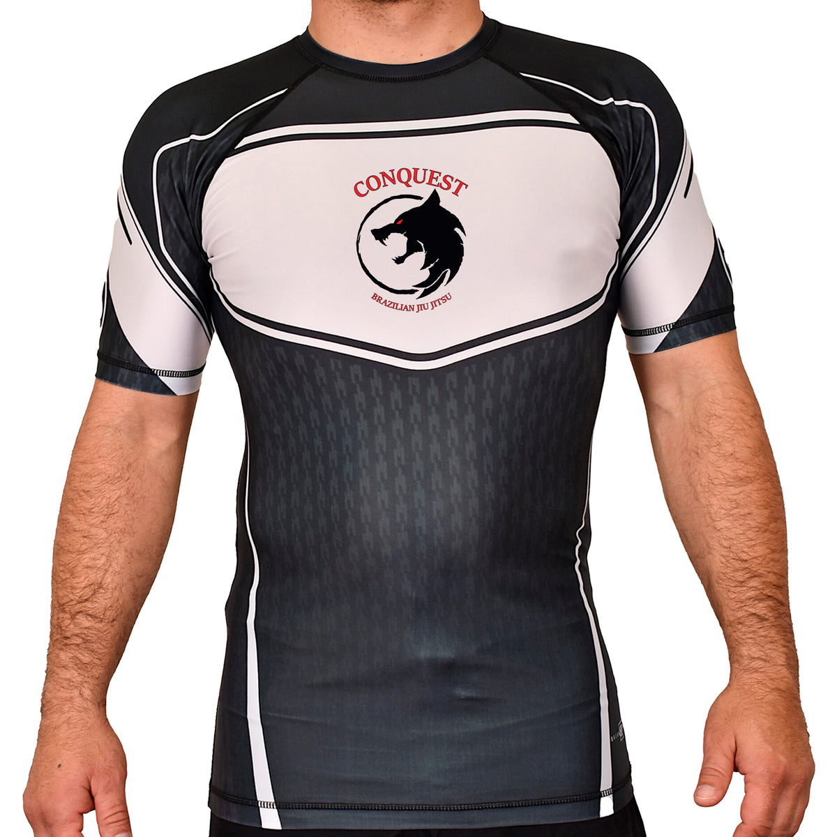 Conquest BJJ Academy Rash Guards Black/White #8082 A