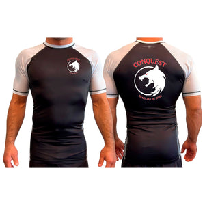 Conquest BJJ All Black Ranked Short Sleeve Rash Guards #8082 A